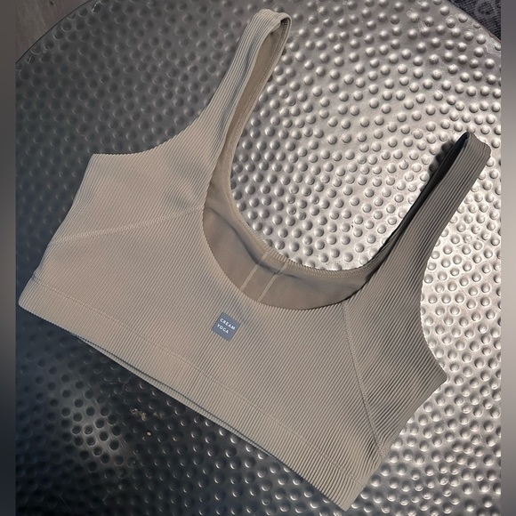 Cream Yoga Venesa Ribbed Bustier Sports Bra in Stone Size Large - Picture 2 of 3